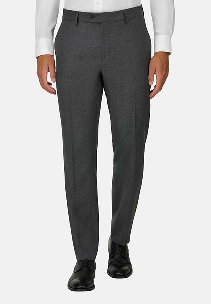 Pure Wool Bird's Eye Trousers, Medium grey, hi-res