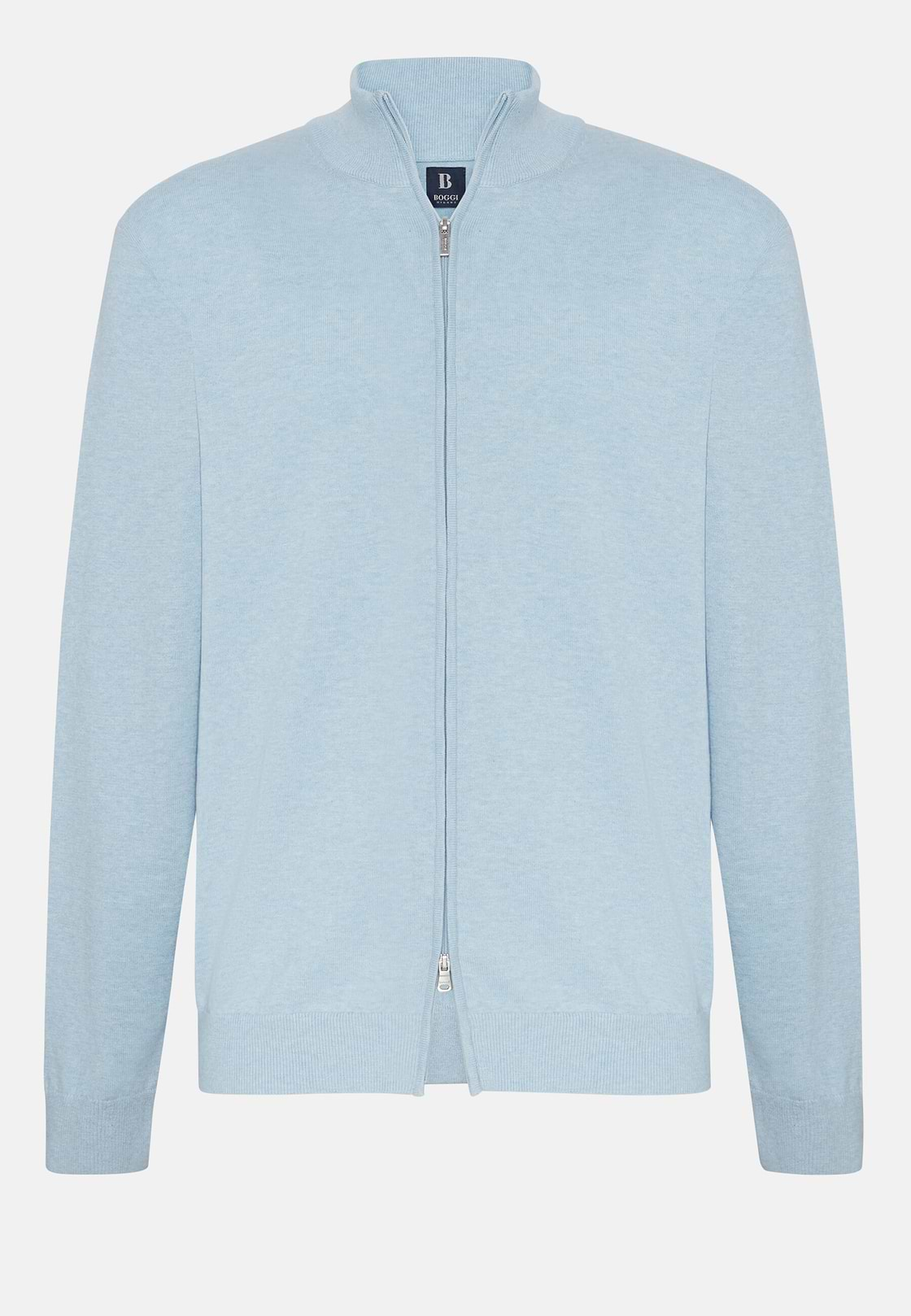 Cotton Full Zip Sweater 14Gg, Light Blue, hi-res