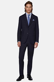 Navy Blue Windowpane Check Suit In Pure Wool, Navy blue, hi-res