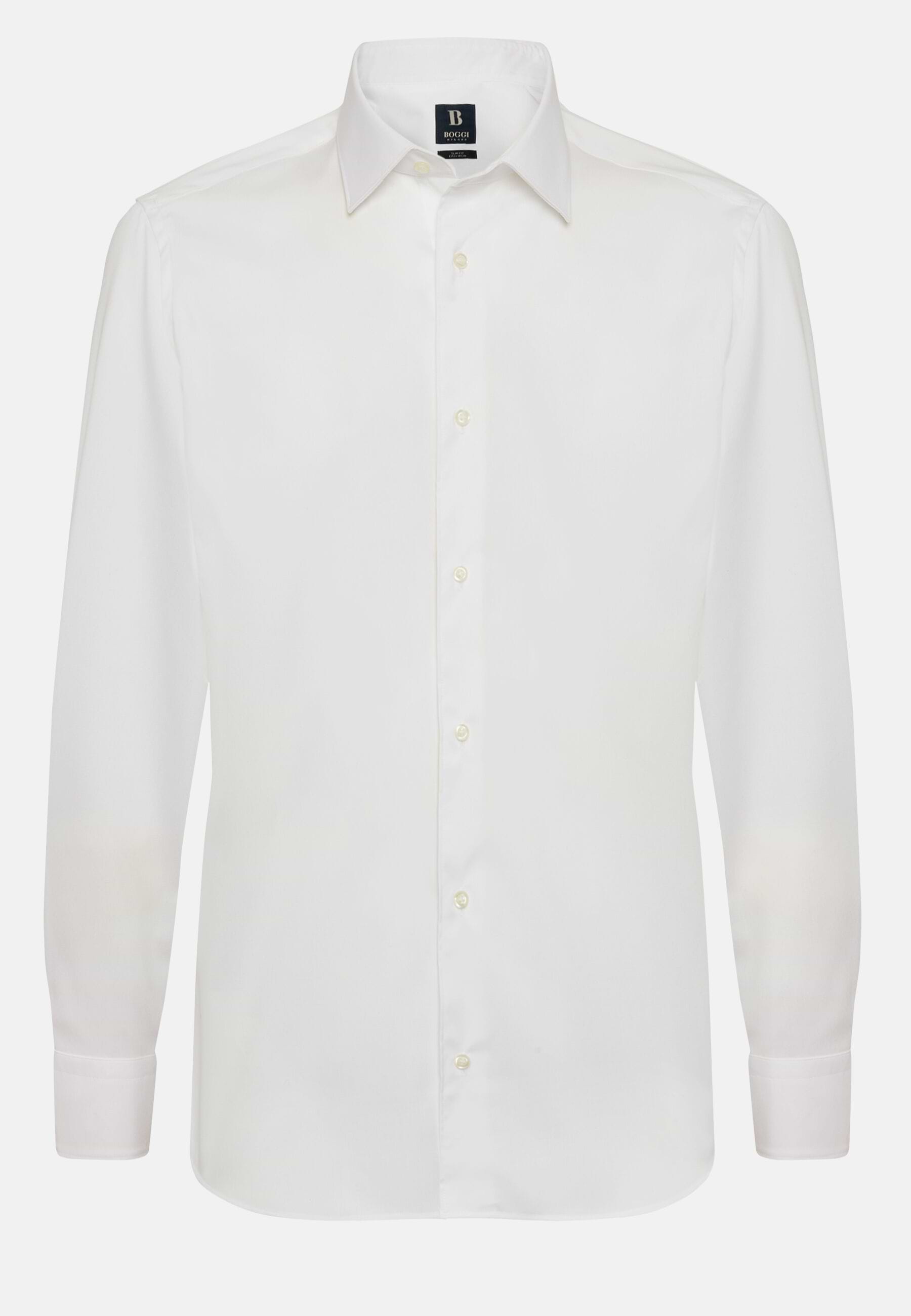 Camicia Bianca In Pin Point Di Cotone Slim Fit Uomo | Boggi Milano