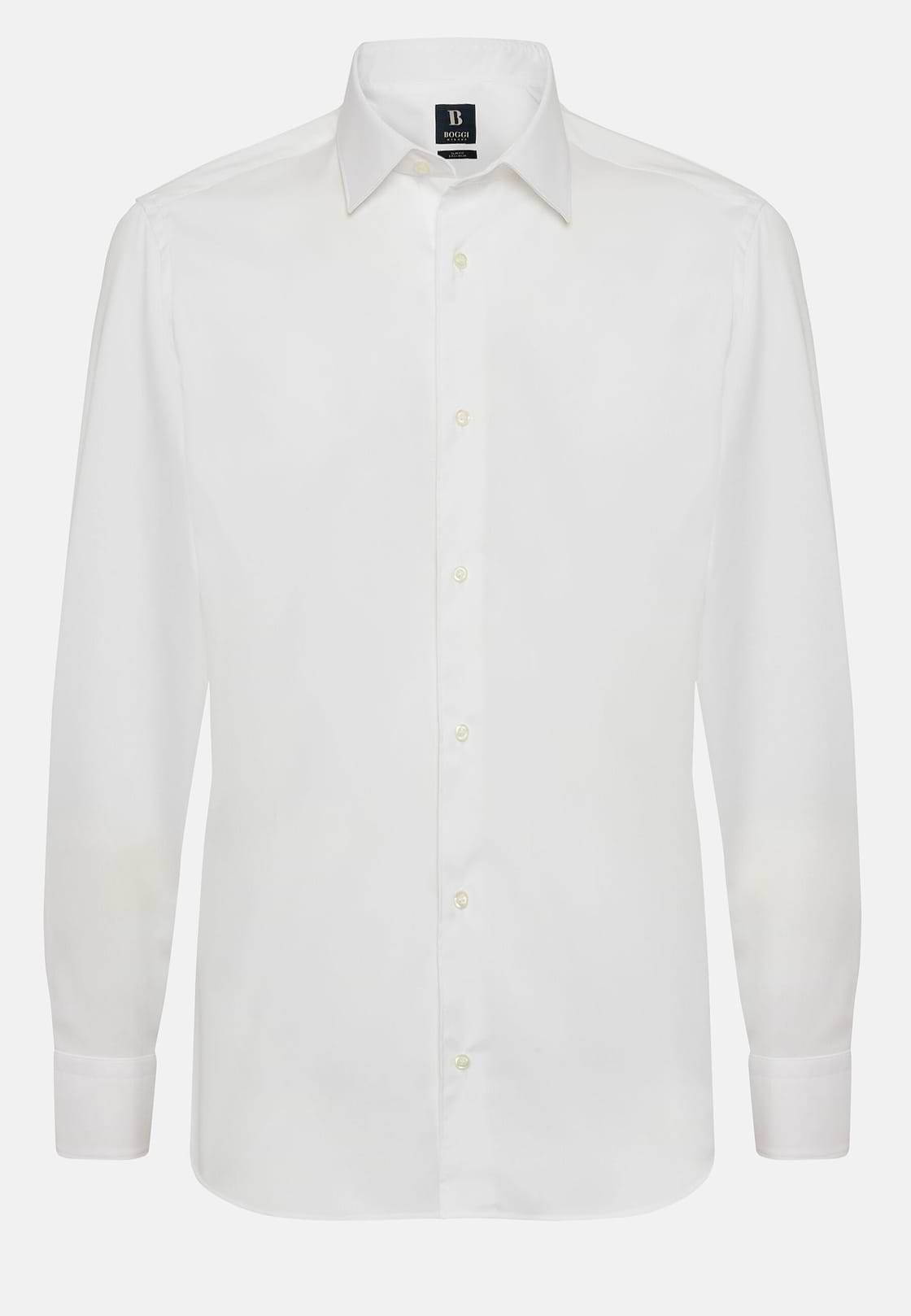 Slim Fit White Pinpoint Cotton Shirt, White, hi-res