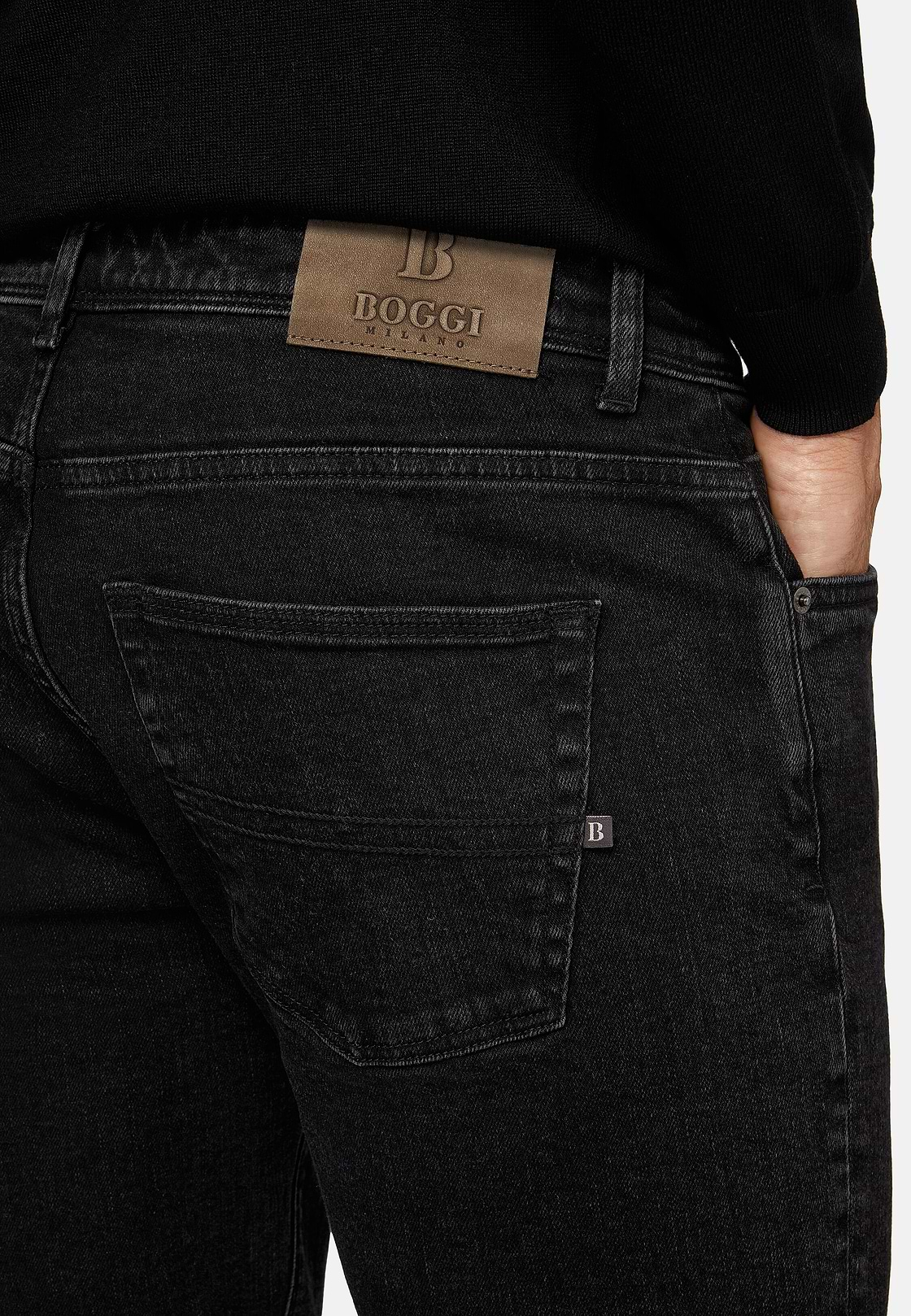 Schwarze Jeans Aus Stretch-Denim, Schwarz, hi-res