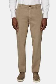 Pantaloni In Cotone Elasticizzato, Beige, hi-res