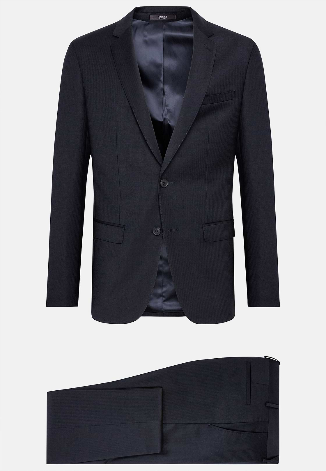 Navy Blue Micro Herringbone Suit In Stretch Wool, Navy blue, hi-res