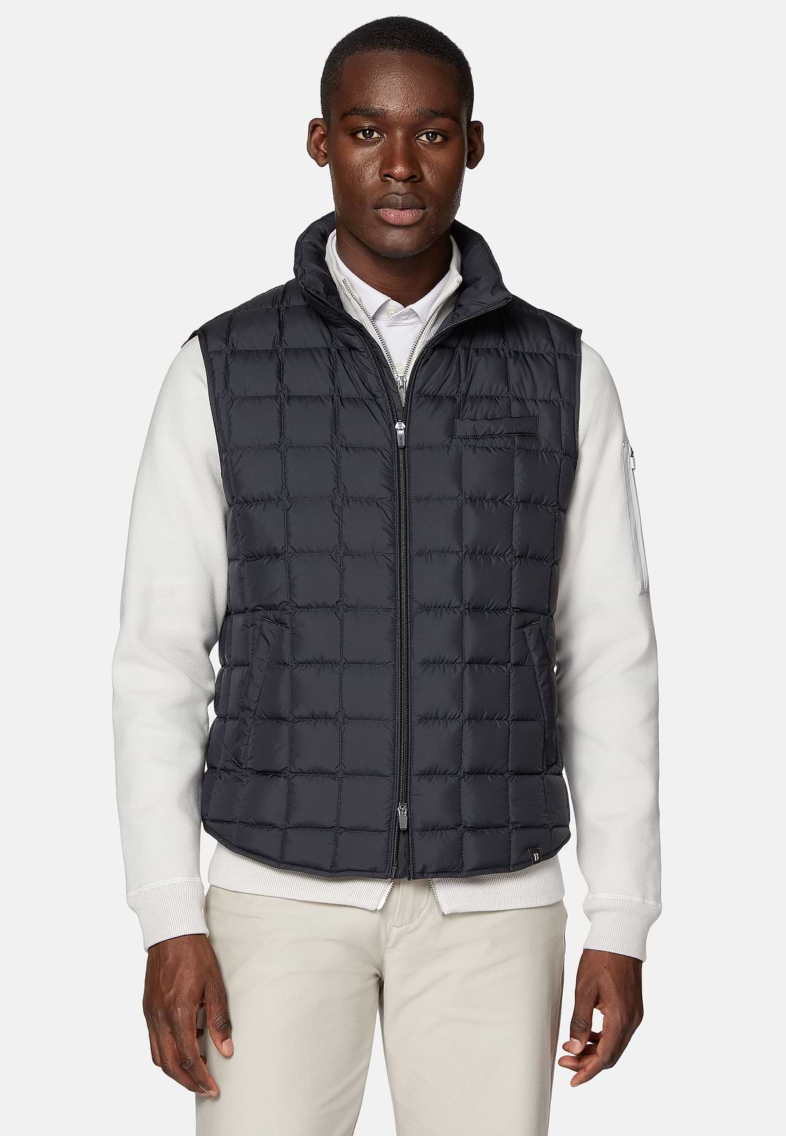 Gilet In Technical Fabric With Goose Down, Navy blue, hi-res