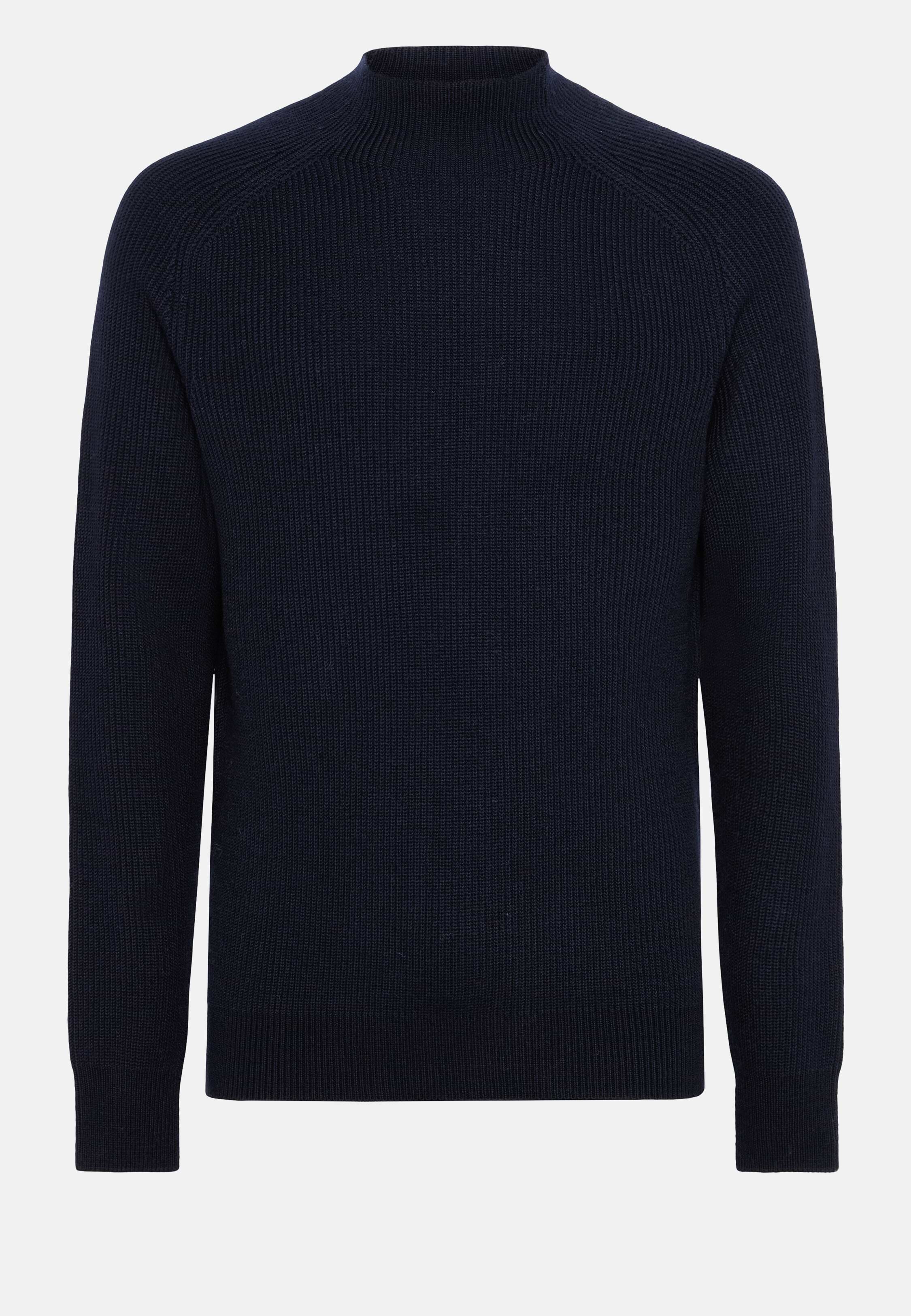 Boggi Milano Navy Blue Merino Wool Mock Polo Neck Jumper Man Navy Blue Size XXL