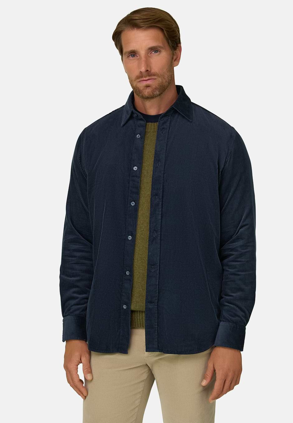 Koszula z Aksamitnego Sztruksu Mieszanina Bawełny Krój Regularny, Navy blue, hi-res