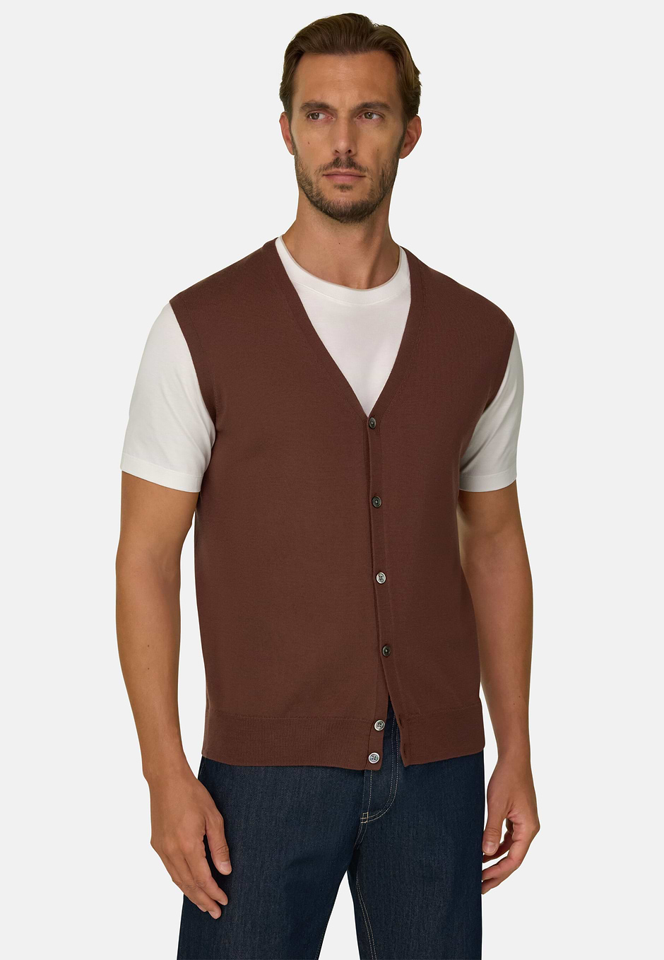 Waistcoat in Extrafine Merino Wool, Rot, hi-res