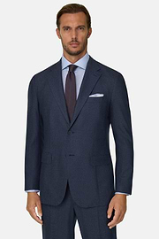 Suit Herringbone in Wool Flannel, Blue, thumb, 1