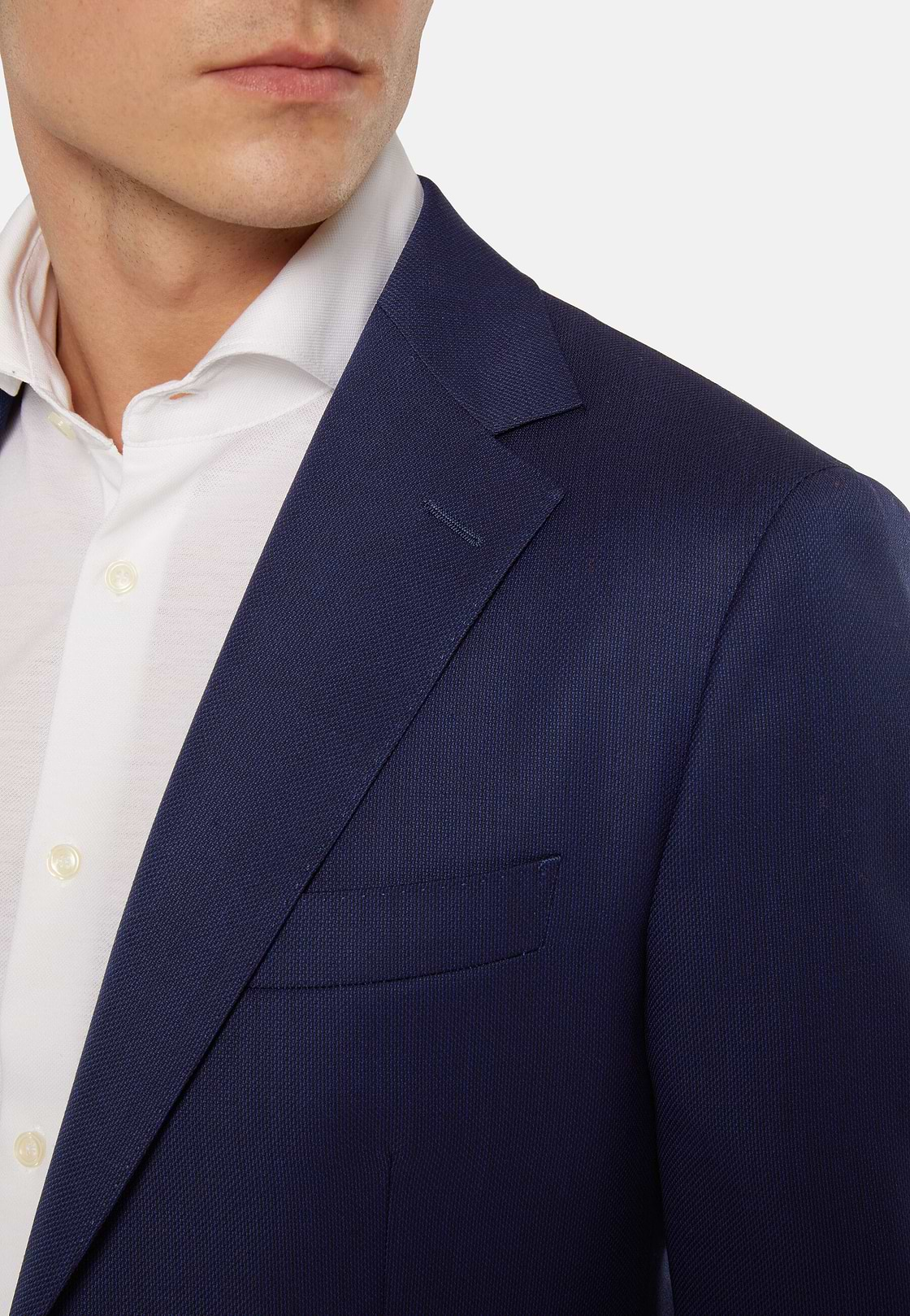 Blue Micro Textured Wool Jacket, Navy blue, hi-res