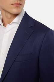 Blue Micro Textured Wool Jacket, Navy blue, hi-res