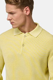 100% Organic Cotton Knitted Polo Shirt, Yellow, hi-res