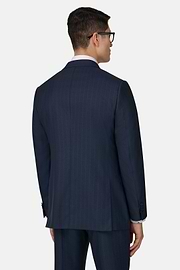 Abito Gessato In Lana E Seta, Navy, thumb, 3