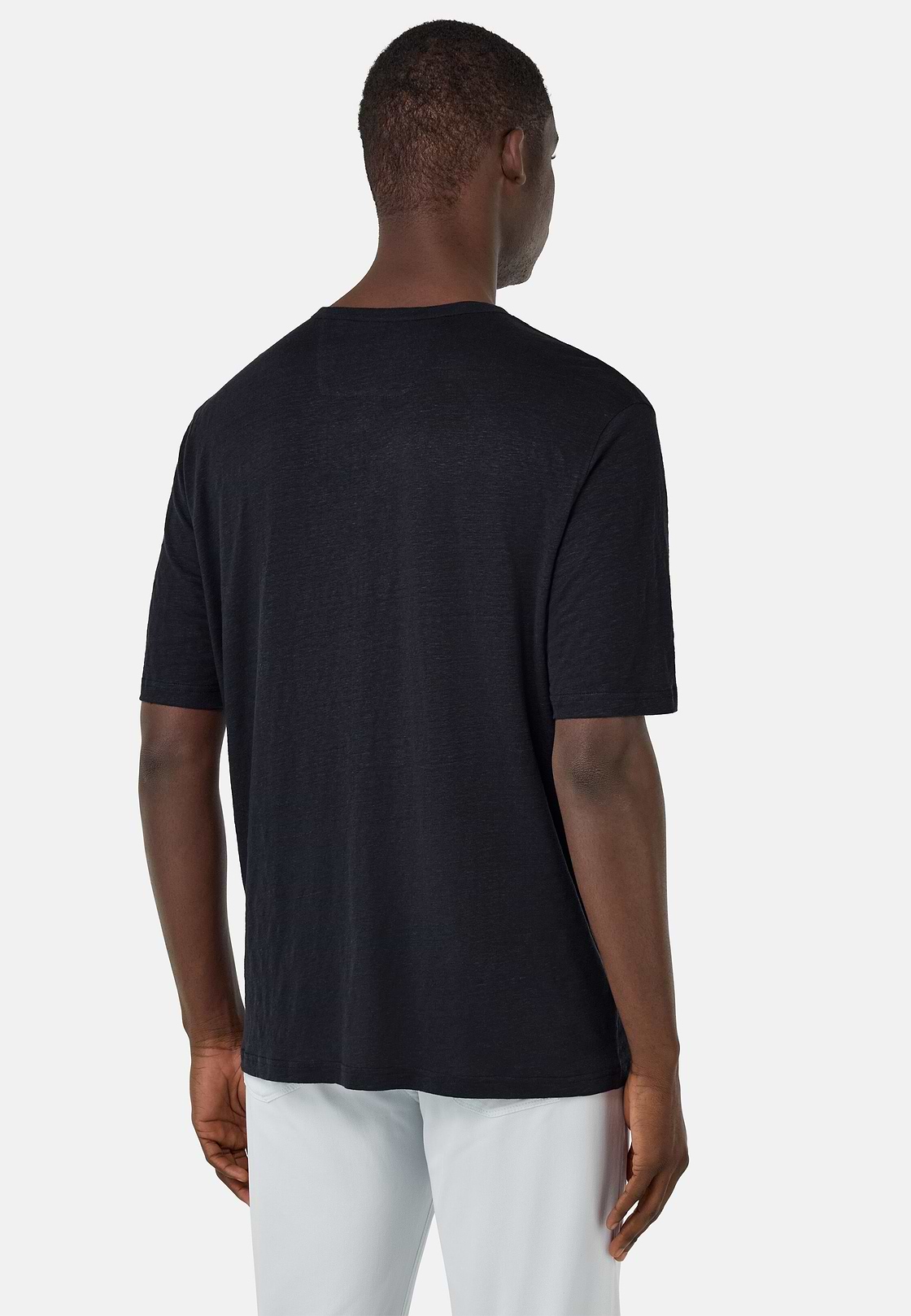 T-Shirt in Stretch Linen Jersey, DARK NAVY, hi-res