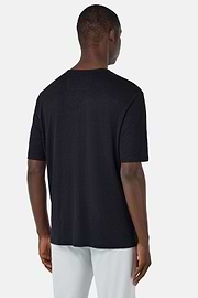 T-Shirt in Stretch Linen Jersey, DARK NAVY, hi-res