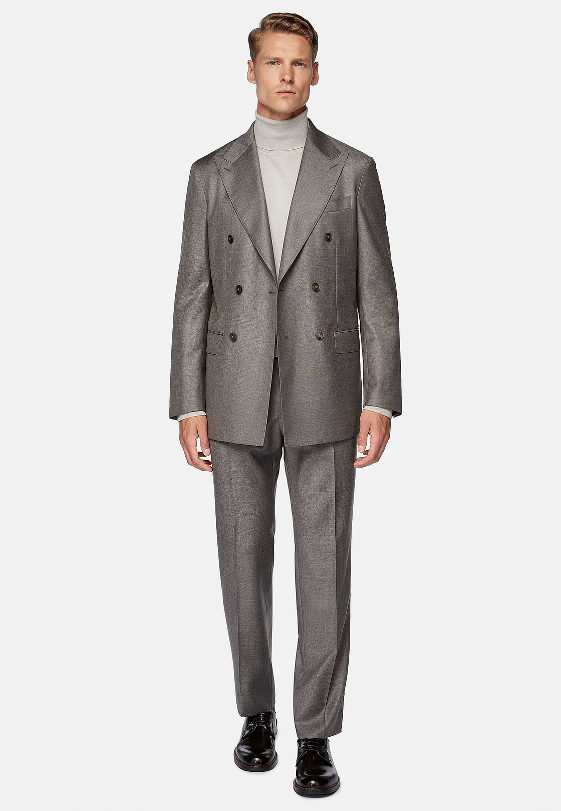 Double-Breasted Dove Grey Suit in Pure Wool, Taupe, hi-res