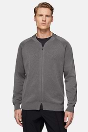 Dark Grey Merino Wool Tech Bomber Jacket, Dark Grey, hi-res