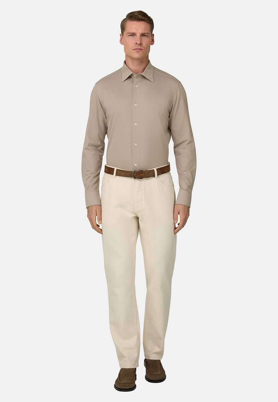 Polo Camicia In Jersey Giapponese Regular Fit, Marrone, hi-res