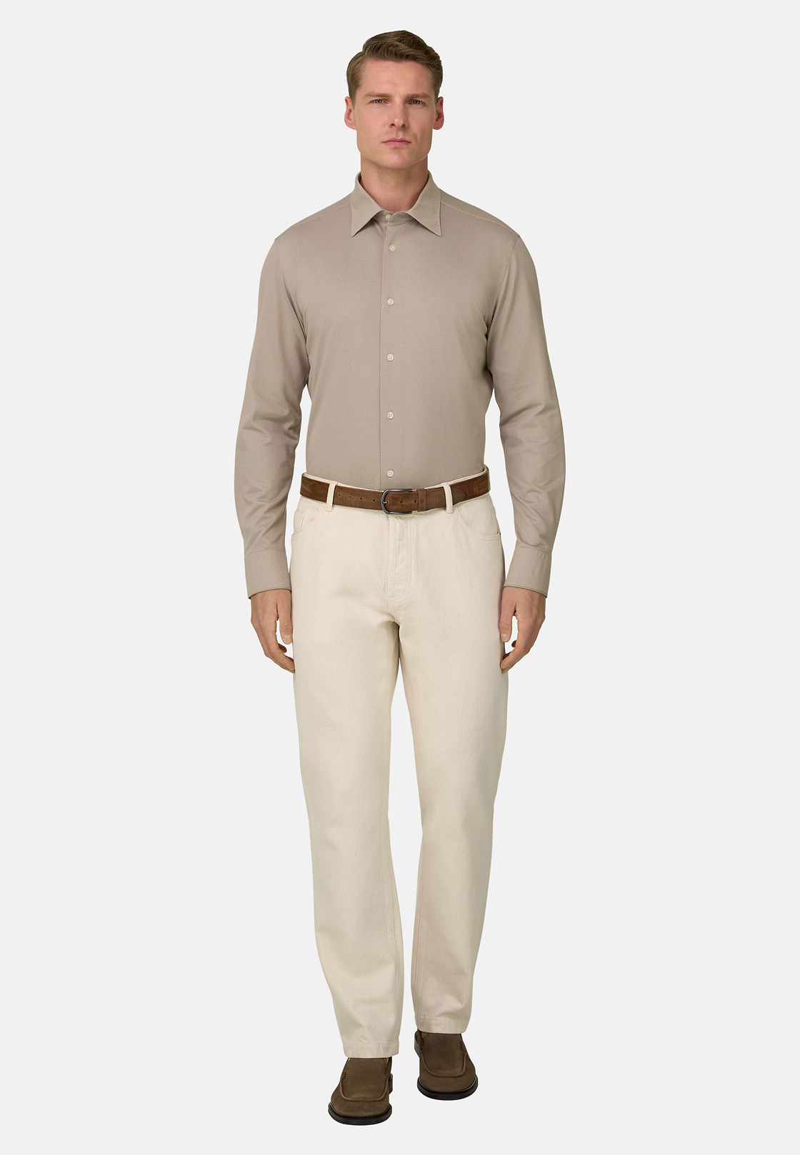 Polo Camicia In Jersey Giapponese Regular Fit, Marrone, hi-res, 1