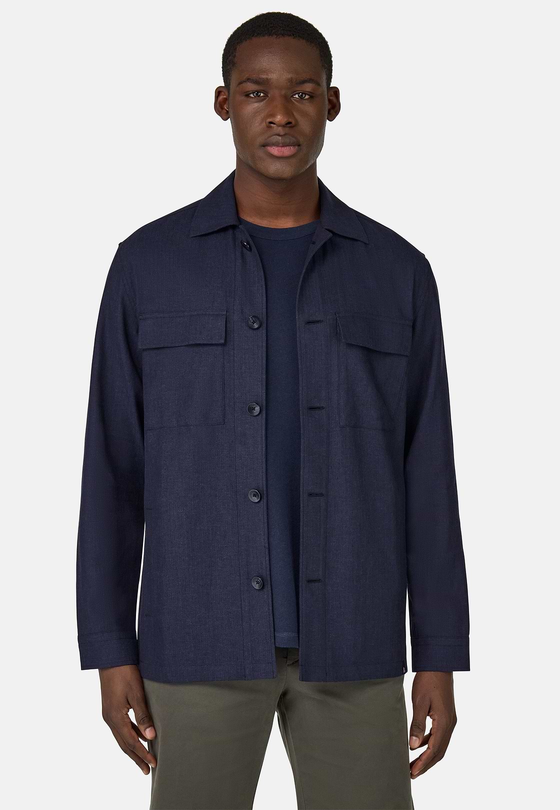 Veste Chemise en Coton et Lin, bleu marine, hi-res