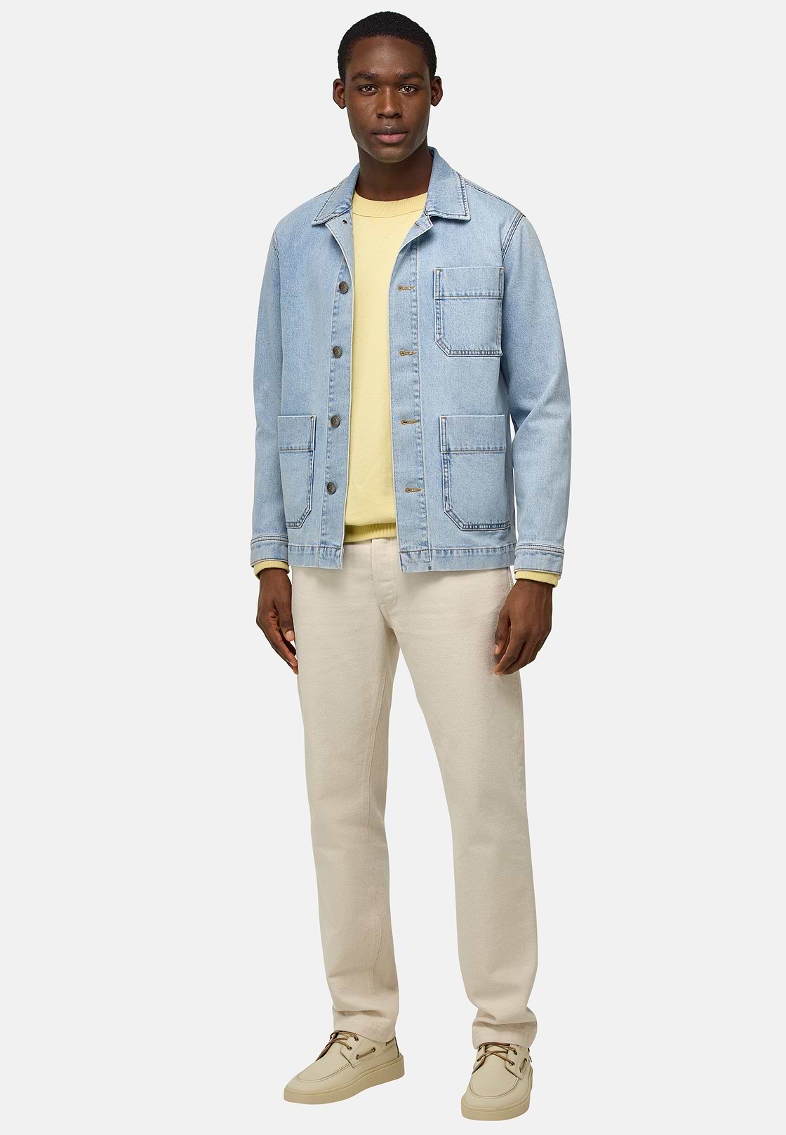 Work Shirt Jacket in Cotton Denim, Medium Blue, hi-res