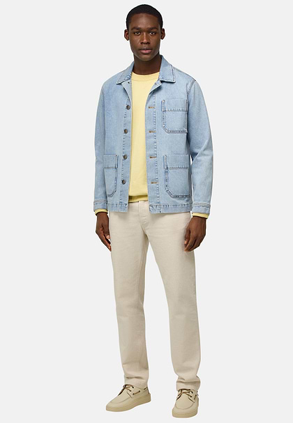 Work Shirt Jacket in Cotton Denim, Medium Blue, hi-res