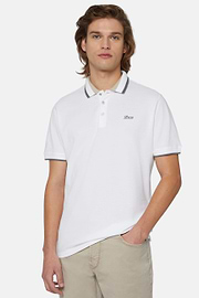 Organic Cotton Blend Piqué Polo Shirt, White, hi-res