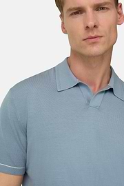 Strick-Poloshirt Aus Baumwollkrepp, Hellblau, thumb, 4