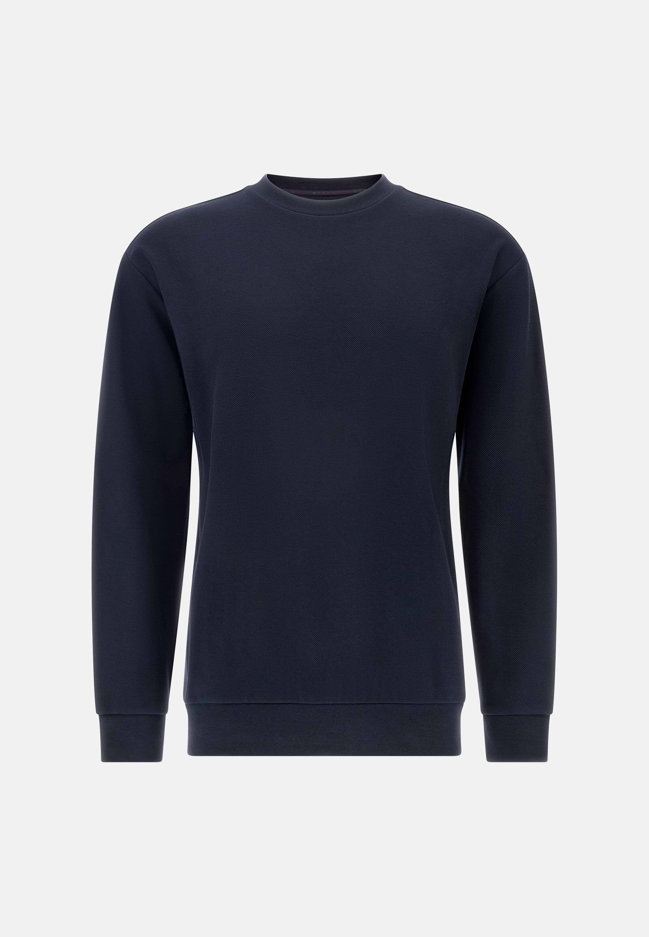 Men's Crew Neck Cotton Blend Sweatshirt, Navy blue | Boggi Milano