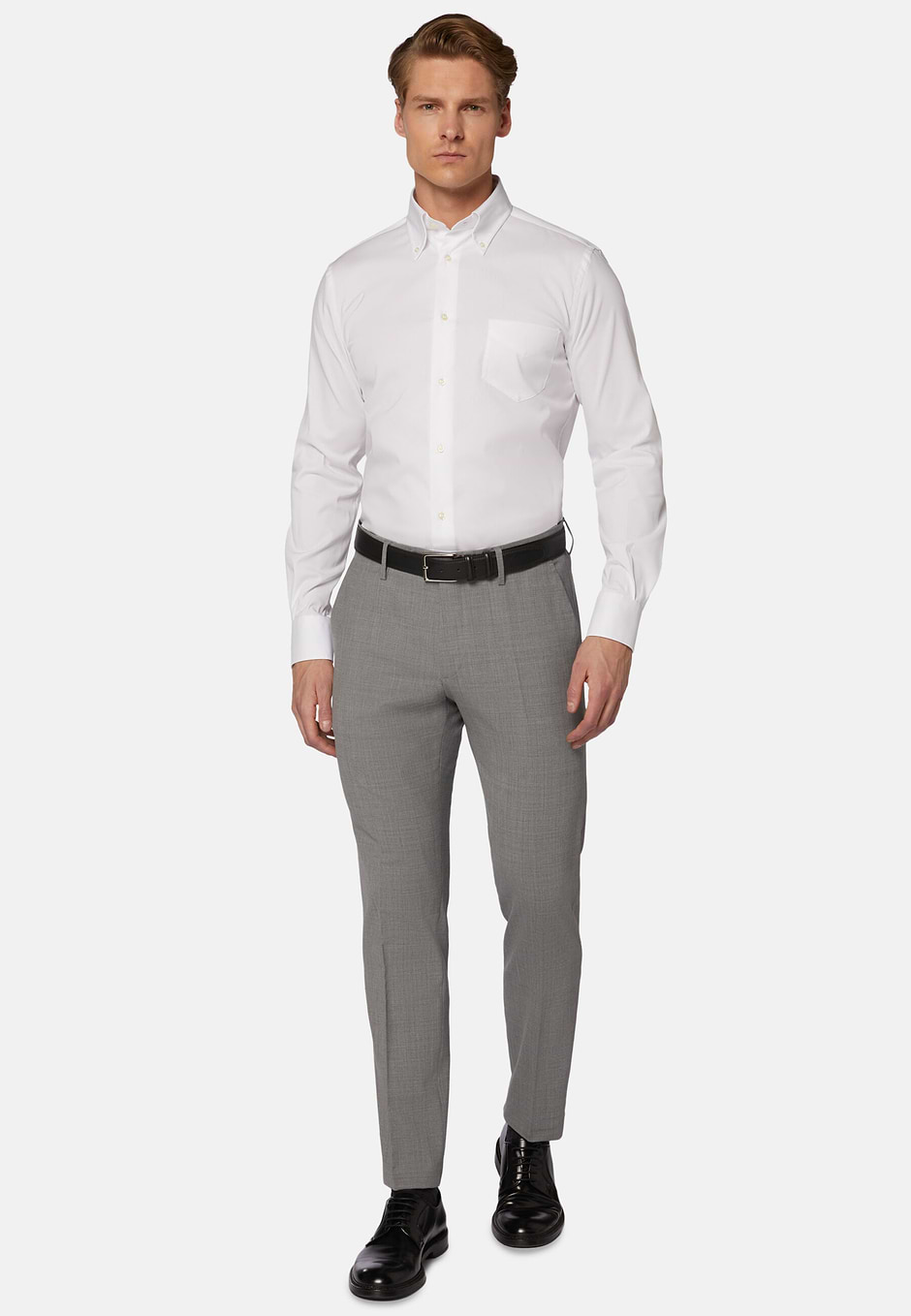 Light blue regular fit cotton pin point shirt, White, hi-res
