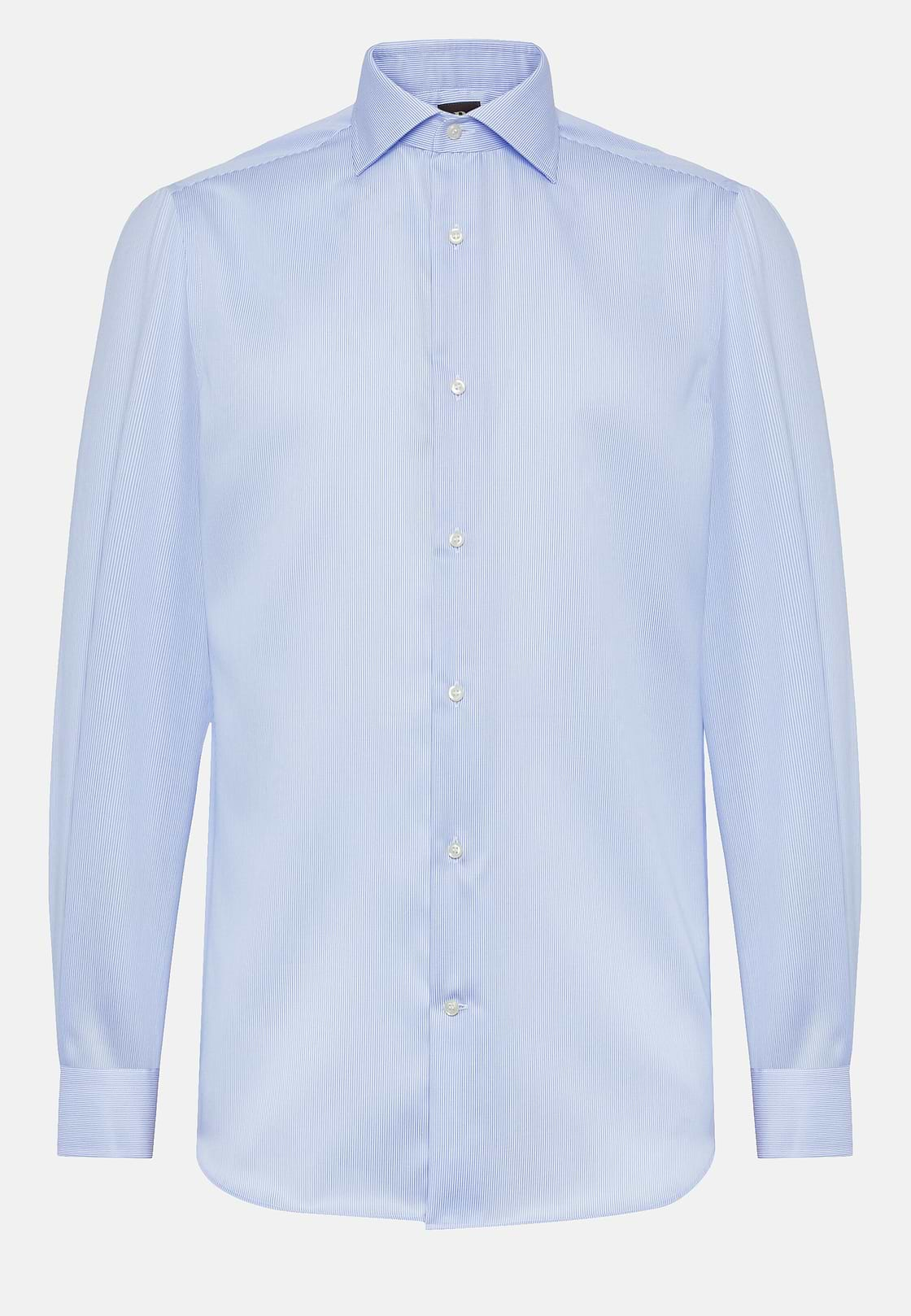 Camisa de sarja de algodão às riscas de corte regular, Light Blue, hi-res