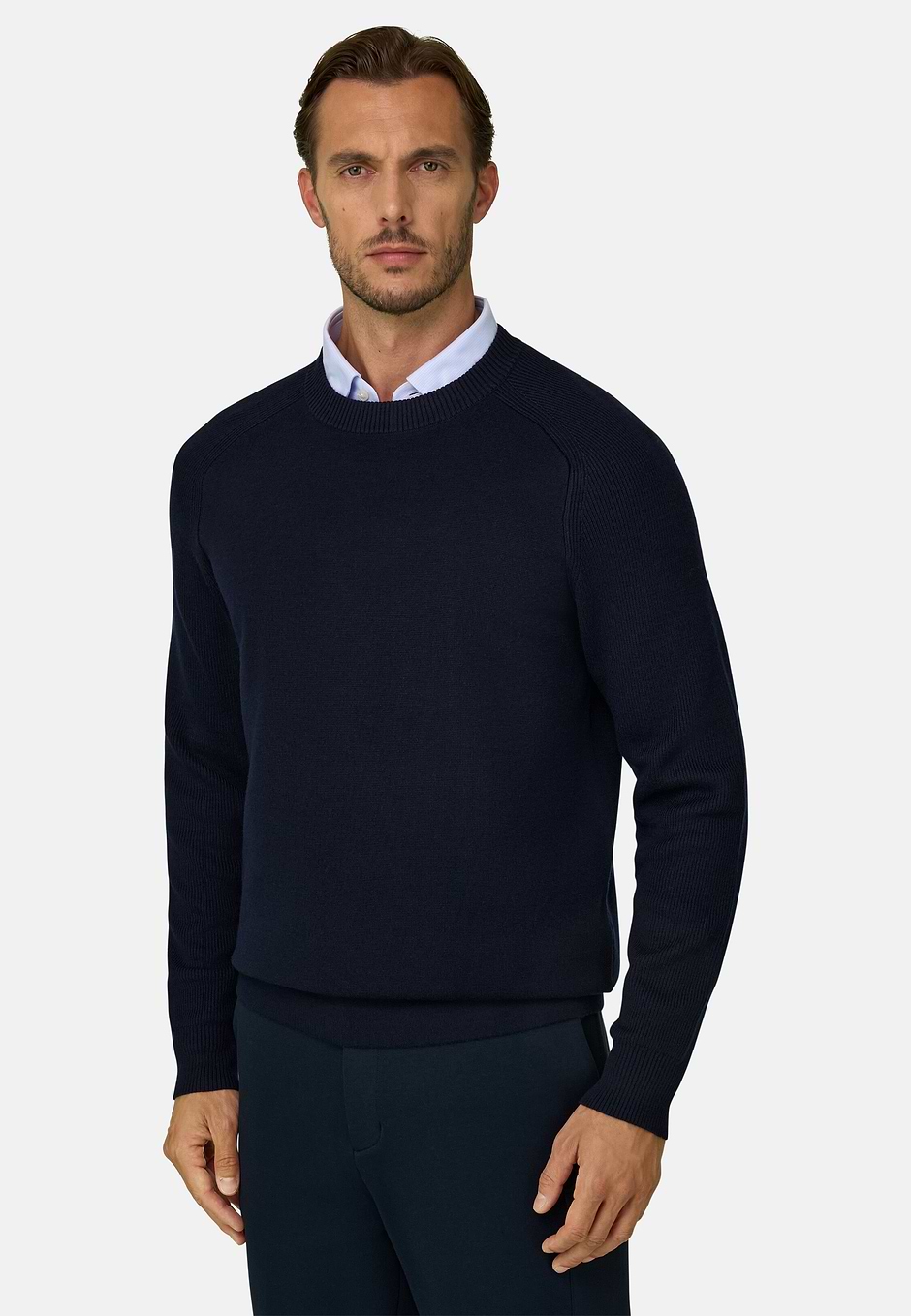 Rundhalspullover aus Merino-Mischgewebe WOOLTECH, Navy blau, hi-res