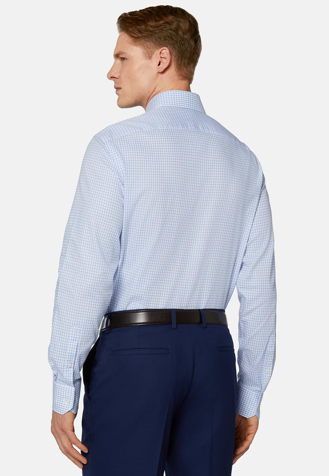 Check Dobby Napoli Collar Shirt Slim Fit, Light Blue, hi-res