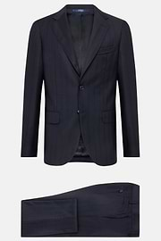 Navy Blue Pinstripe Suit In Pure Wool, Navy blue, hi-res