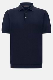 Polo En Maille De Coton Et Soie, bleu marine, hi-res