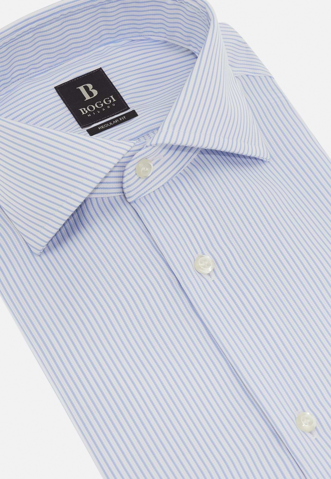 Striped Cotton Shirt Slim Fit, Light Blue, hi-res