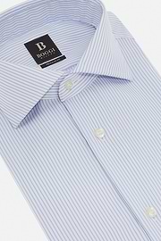Striped Cotton Shirt Slim Fit, Light Blue, hi-res