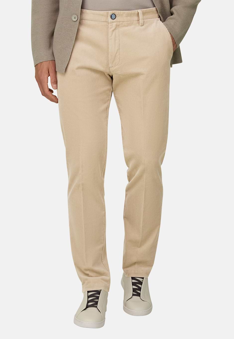Trousers in Stretch Velvet, Sand, hi-res