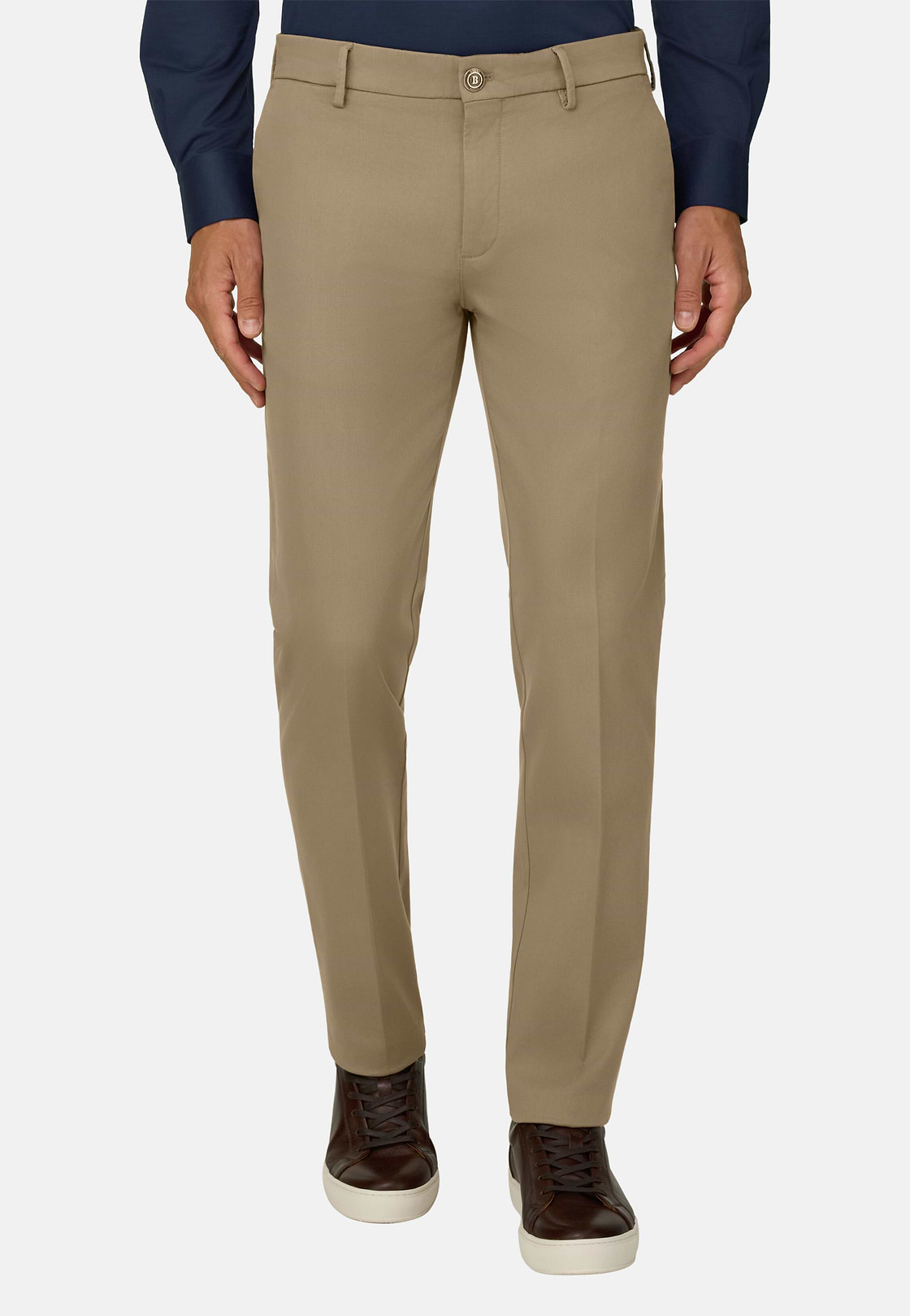 Stretch Cotton/Tencel Trousers, Taupe, hi-res, 1