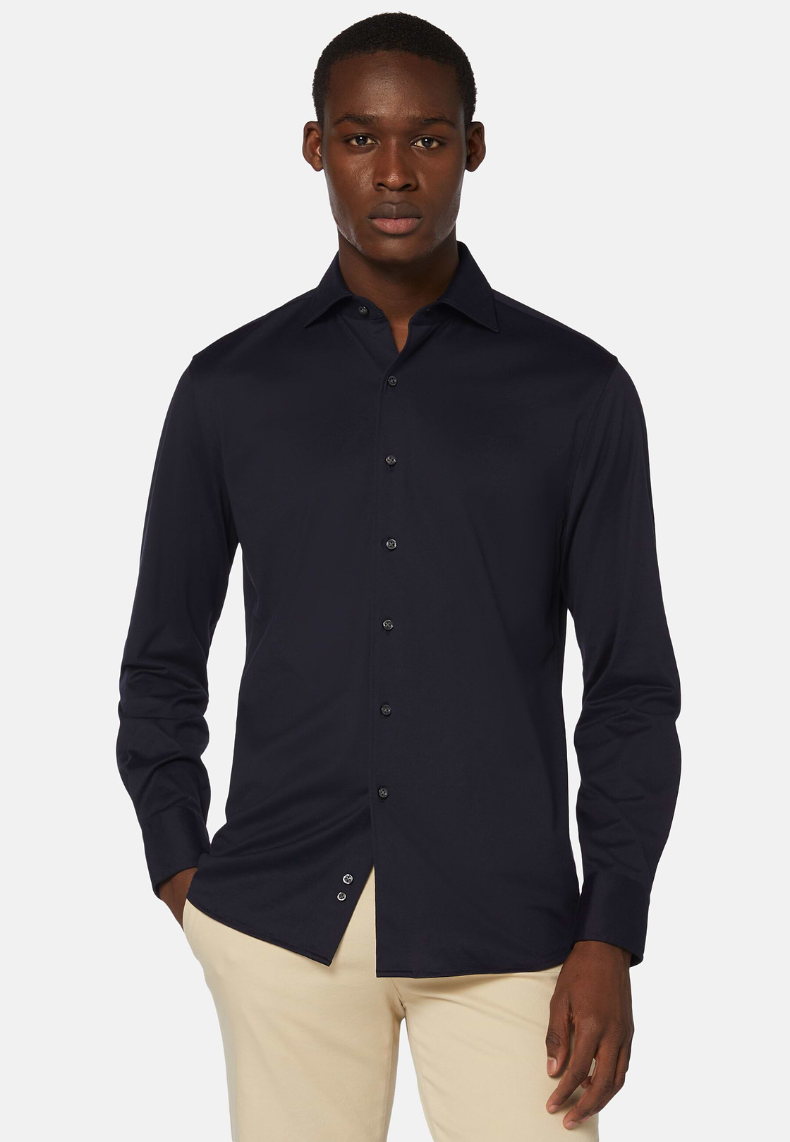 Chemise Polo En Jersey De Coton Coupe Regular, bleu marine, hi-res