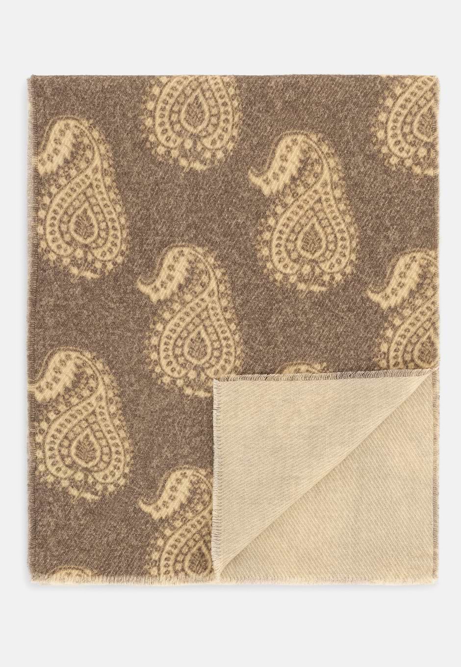 Schal mit Paisley-Makroprint aus Wolle, Taupe, hi-res