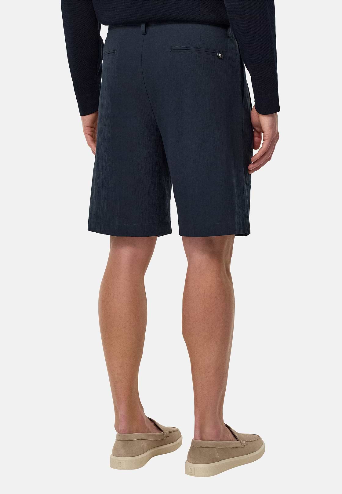 Bermuda In Seersucker Di Cotone, Navy, hi-res