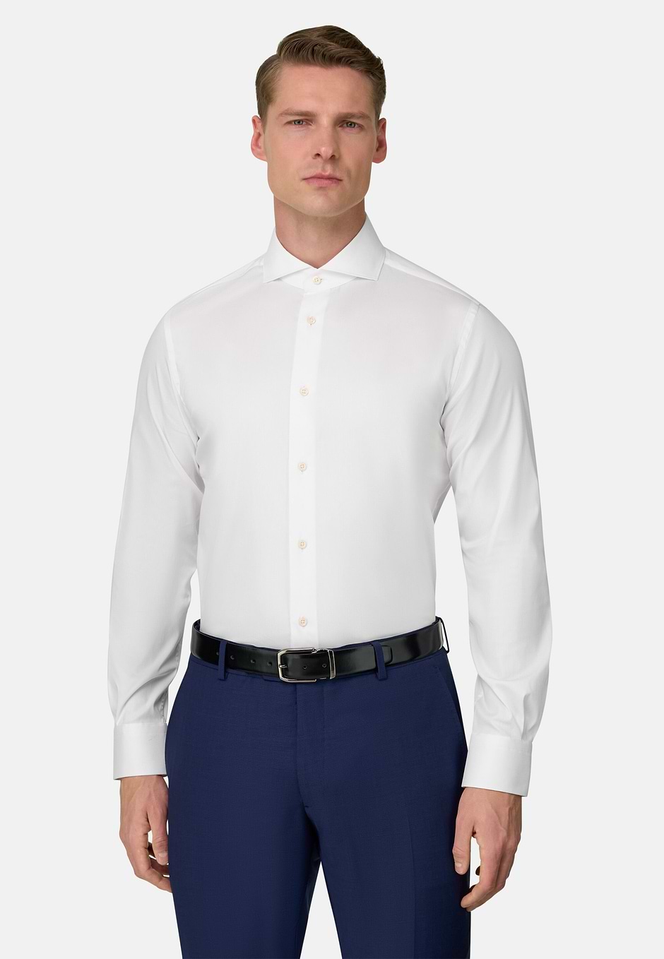 Slim Fit Stretch Cotton and Nylon Shirt, White, hi-res