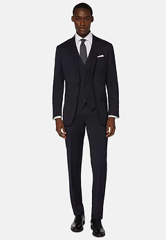 Giacca Navy In Saglia Di Lana Elasticizzata