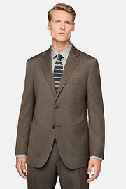 Brown Stretch Wool Suit, Brown, hi-res