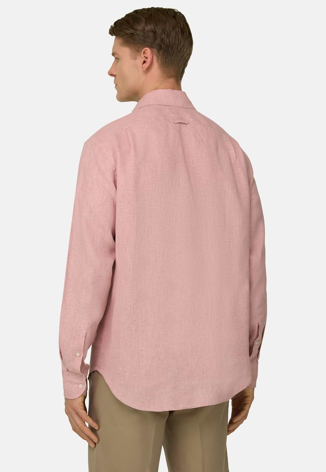 Camicia In Lino Regular Fit, Rosa, hi-res, 3