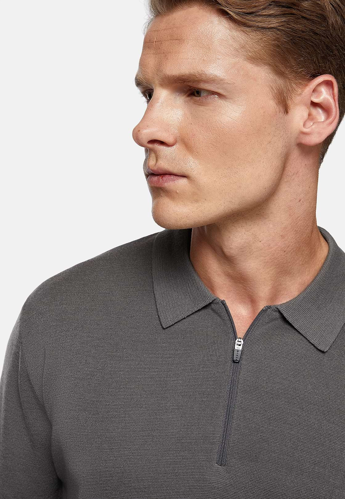 Polo Tech Gris Foncé En Maille De Laine Mérinos, Gris foncé, hi-res