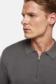 Dark Grey Merino Wool Tech Polo Shirt, Dark Grey, hi-res