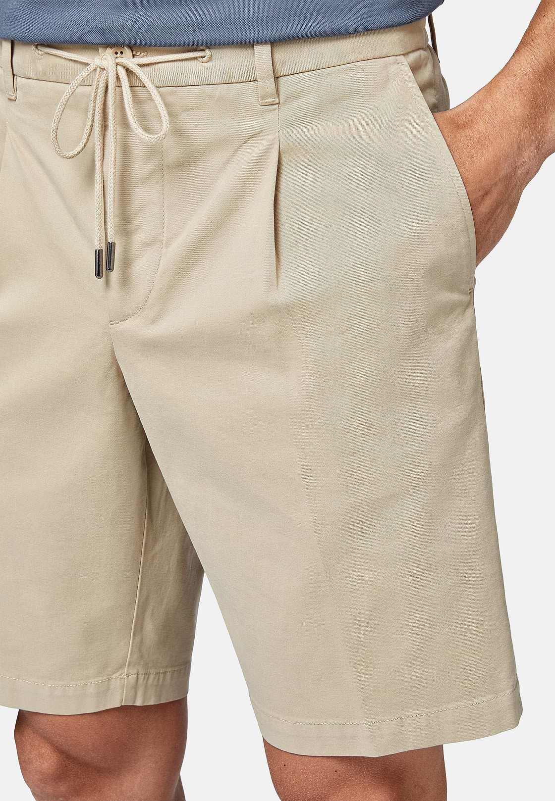 Stretch Cotton Summer Bermuda Shorts, Beige, hi-res