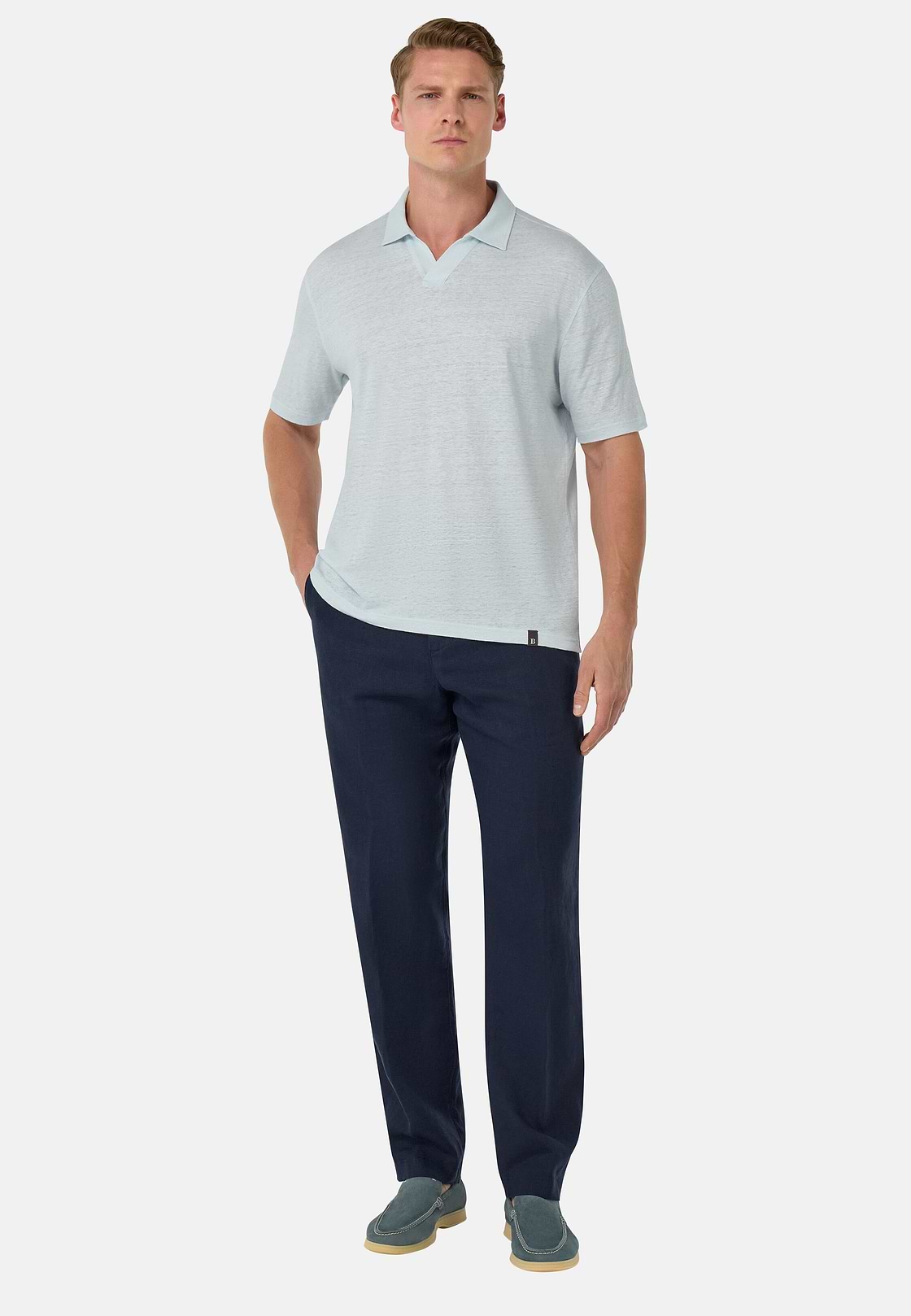 Stretch Linen Jersey Polo Shirt, Light Blue, hi-res